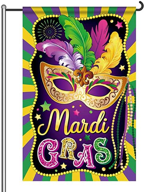 Mardi Gras Flag, New Orleans Party, Mardi Gras Centerpieces, Patio Railing, Flag Display, Hanging Flag, Mardi Gras Decorations, Mardi Gras Beads, Mardi Gras Party