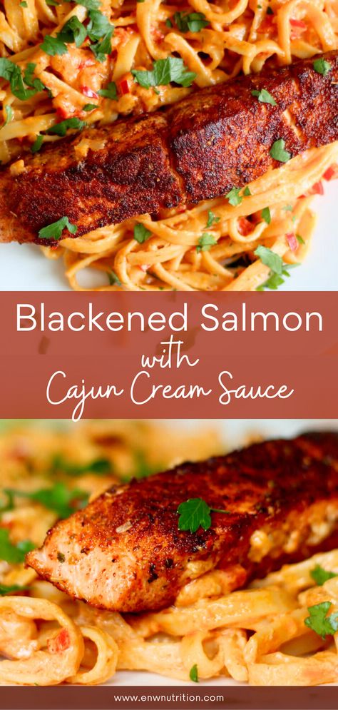 Summer Dinner Recipes Salmon, Healthy Summer Dinner Recipes Salmon, Blackened Salmon Pasta, Blackened Cajun Salmon, Cajun Salmon Pasta, Summer Salmon Recipe, Creamy Cajun Sauce, Summer Salmon, Cajun Cream Sauce