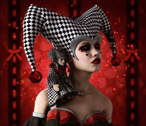 Sexy jester - inspiration for SexyMuse.com - Clown Hat, Headdress, A Black, Black And White, Makeup, Red, Hair, White, Black