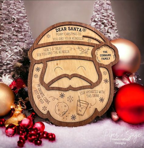 Santa's Milk and Cookie Board with Personalization by PiperandSageDesign on Etsy Santa Cookie Tray, Reindeer Snacks, Santa Snacks, Cookie Board, Santa Cookie, Christmas Tray, Santa Cookies, Cookie Tray, Drinks Design