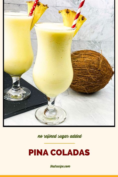 Pina Colada Mocktail, Frozen Drink Recipes, Peach Wine, Pina Colada Recipe, Wine Slushie, Tropical Drinks, Ripe Pineapple, Best Cocktail Recipes, Unsweetened Coconut Milk