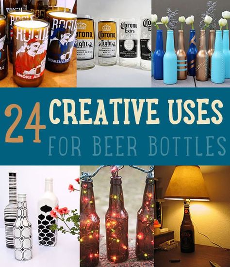 24 Creative Uses for Beer Bottles Reuse Beer Bottles, Beer Bottle Christmas Crafts, Glass Soda Bottle Crafts Diy Projects, Glass Soda Bottle Crafts, Beer Bottle Art Creative, Glass Beer Bottle Crafts, Beer Bottle Crafts Diy, Beer Bottle Decor, Beer Bottle Diy