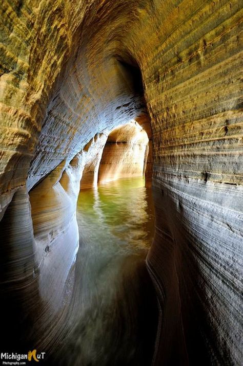 The hidden cave at the base of Miners Castle, Pictured Rocks National Lakeshore. Pictured Rocks, Pictured Rocks National Lakeshore, Michigan, Castle, Water