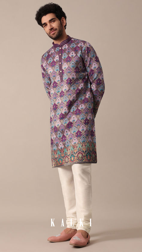 Elevate your festive wardrobe with our Purple Silk Kurta Set. It boasts exquisite Daman print and shimmering sequin work. The foil print detailing adds a touch of opulence, while the Mandarin Collar and full sleeves enhance its classic charm. Unbox sophistication with one Kurta and one Bottom in a single pack. Birthday Banner Background Hd, Silk Kurta Set, Romantic Date Night Ideas, Birthday Banner Background, Banner Background Hd, Men's Kurta, Silk Kurta, Purple Silk, Romantic Dates