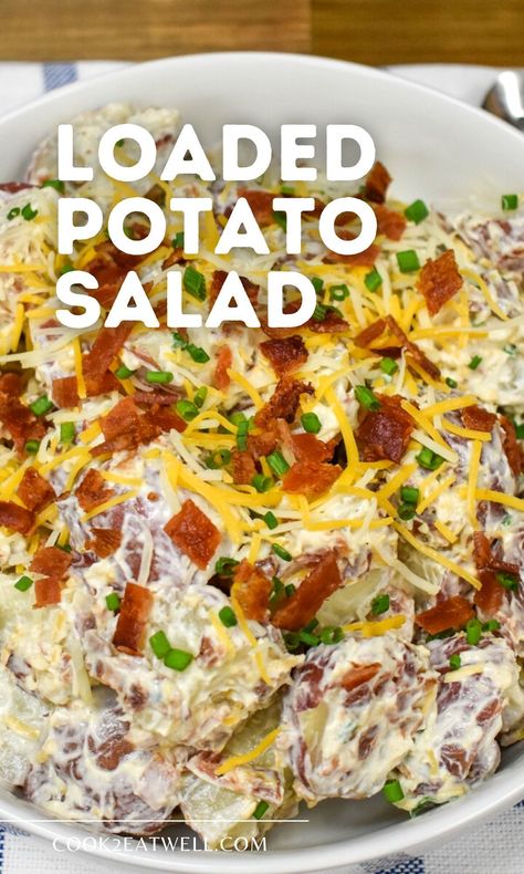 Loaded Potato Salad Recipe, Salad With Cheese, Baked Potato Salad Recipe, Red Potato Salad Recipe, Loaded Potato Salad, Loaded Baked Potato Salad, Red Potato Salad, Baked Potato Salad, Easy Potato Salad