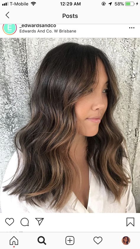 Foilyage Hair Brunettes, Sun Kissed Brunette, Strawberry Brunette, Hair Chop, Brunette Lob, Sunkissed Hair Brunette, Rambut Brunette, Brown Hair Inspo, Hair With Layers