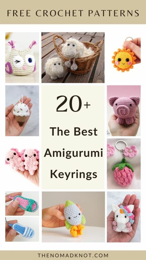 The Cutest free crochet keyrings on Pinterest! – The Nomad Knot Quick And Easy Crochet Projects, Crochet Keyring Free Pattern, Crochet Keyrings, Crochet Keyring, Knitting Patterns Free Dog, Keychain Patterns, Crazy Crochet, Crochet Keychains, Baby Cardigan Knitting Pattern Free