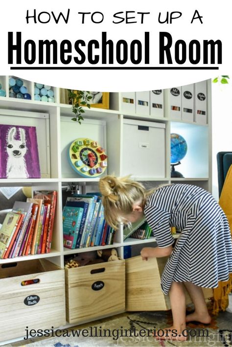 Set up a homeschool room or distance-learning space for the kids with this guide from an interior designer, mom and teacher! School Room Homeschool, Room Setup Ideas, Homeschool Room Decor, Homeschool Room Design, Art Display Wall, Kid Friendly Crafts, Budget Crafts, Homeschool Room, Home Schooling