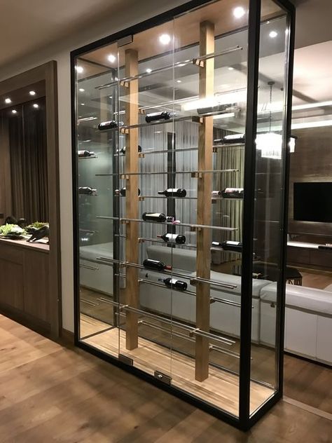 Wine Cabinet Design, Wine Cellar Wall, Wine Cellar Racks, Glass Wine Cellar, Wine Cellar Door, Wine Closet, Hotel Lobby Design, Home Bar Rooms, Home Wine Cellars