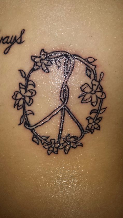 Flower peace tattoo Tree Of Life Peace Sign Tattoo, Protect Ur Peace, Peace Sign Tattoo, Peace Sign Tattoos, Peace Tattoo, Peace Tattoos, Vine Tattoo, Sign Tattoo, Vine Tattoos