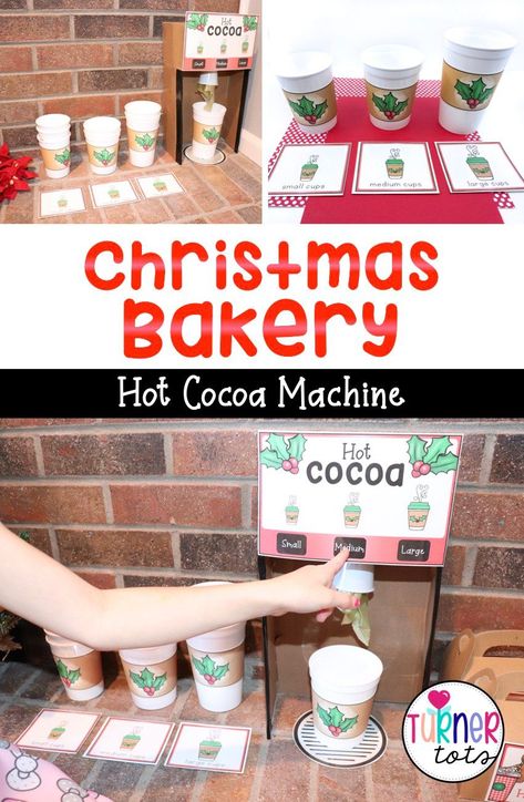 Diy Drink Machine Dramatic Play, Christmas Dramatic Play Center, Cafe Dramatic Play, Christmas Dramatic Play, Play Bakery, Hot Cocoa Stand, Dramatic Play Themes, Dramatic Play Center, Diy Hot Cocoa