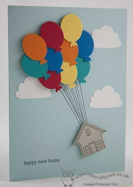 Balloon Greeting Cards, House Warming Cards Handmade, Balloon Cards Handmade, Home Made Cards Ideas, New House Cards, Housewarming Cards, House Warming Card, Happy New Home Card, New House Card