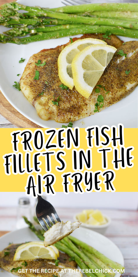 Fish Fillets with asparagus and lemon slices Air Fryer Flounder Recipes, Cooking Frozen Fish In Air Fryer, Air Fryer Frozen Fish Fillets, Air Fryer Frozen Tilapia Fillets, Air Fryer Cod From Frozen, Air Fryer Frozen Breaded Fish Fillets, Easy Fish Dinners, Frozen Fish Fillets, Ninja Cooking System Recipes