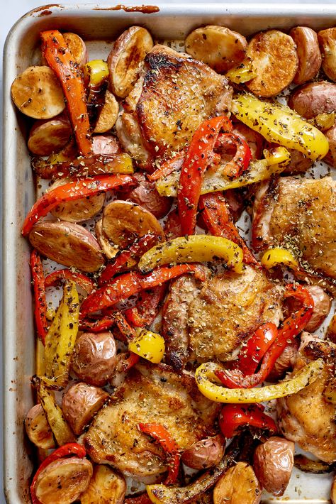 This One-Pan Herby Chicken Recipe Is Anything but Average | Kitchn Sheet Pan Meals Chicken, Pan Chicken Recipes, Today Is Monday, Chicken Souvlaki, Easy Sheet Pan Dinners, Sheet Pan Chicken, Ayam Bakar, Chicken Thigh Recipes Oven, Recipe Sheets