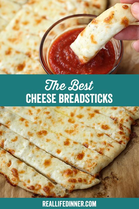 The Best Cheese Breadsticks ~ https://reallifedinner.com Pillsbury Pizza Crust Recipe Ideas, Easy Homemade Cheese Sticks, Easy Breadsticks, Cheese Breadsticks, Cheese Sticks Recipe, Cheese Bread Sticks, Alfredo Sauce Recipe Homemade, Awesome Appetizers, Cheesy Breadsticks