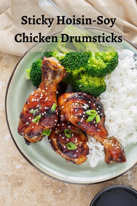 These baked Sticky Hoisin-Soy Chicken Drumsticks are easy to make and take so little preparation, that you’ll want to make this dish part of your regular weeknight dinner rotation. #AsianChicken #AsianDinner #EasyChicken #ChickenDinner Apple Cranberry Salad, Pistachio Crusted Salmon, Chicken Drums, Hoisin Chicken, Baked Chicken Drumsticks, Dinner Favorites, Asian Chicken Recipes, Dinner Rotation, Soy Chicken