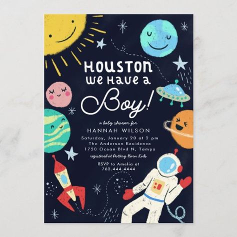 Outer Space Baby Shower Houston We Have A Boy Invitation Outer Space Baby Shower, Astronaut Baby, Moon Baby Shower, Space Baby, Baby Shower Invitaciones, Boy Baby Shower Themes, Baby Shower Invitations For Boys, Baby Shower Invites For Girl, Baby Sprinkle