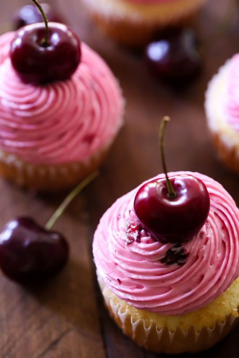 Cherry Frosting Recipe, Cherry Frosting, Cherry Vanilla, Baking Inspiration, Cherry Recipes, Vanilla Cupcakes, Cherry On Top, Frosting Recipes, Cupcake Recipes