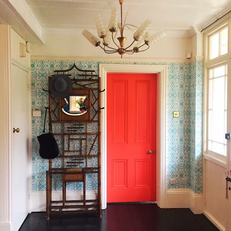 Orange door in the home of Sarah Mitchenall winner of the Great Interior Design Challenge Red Doors Interior, Interior Design Challenge, Red Door House, Red Interior Design, Sophie Robinson, Orange Door, Black Interior Doors, House Paint Interior, House Bedrooms