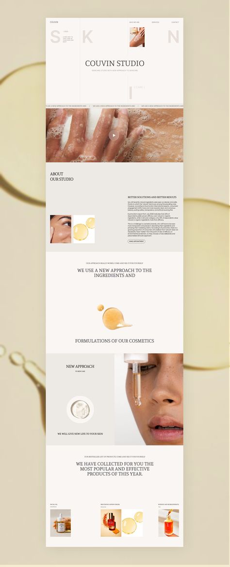 Website design for feminine brands. Ecommerce, beauty, cosmetic webdesign. Visual design inspiration. Skincare Brochure, Skincare Website Design, Skin Care Studio, Skin Care Website, Korean Cosmetics Skin Care, Skincare Website, Studio Website Design, Skincare Studio, Feminine Business