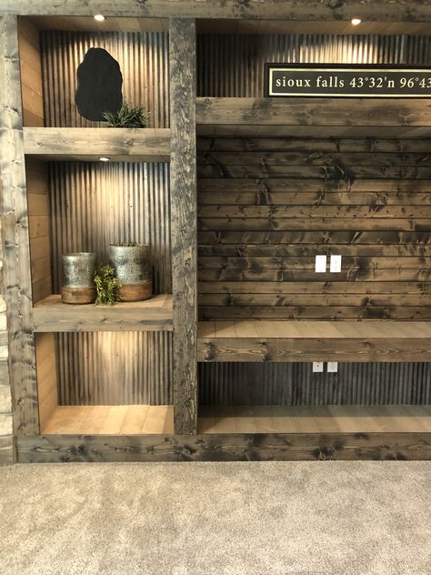 Barnwood Interior Walls, Rustic Wall Ideas Living Room, Using Barnwood On Walls, Rustic Den Ideas, Rustic Walls Ideas, Barn Walls Ideas, Rustic Accent Walls In Living Room, Rustic Wall Ideas, Hunting Man Cave Ideas