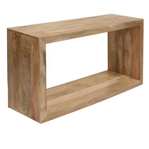 Keli 52 Inch Mango Wood Sideboard Console Table, Open Cube, 1 Shelf, Natural Brown - On Sale - Bed Bath & Beyond - 32649469 Mango Wood Sideboard, Open Cube, Behind Couch, Metal Console Table, Brown Bed, Floor Shelf, Narrow Console Table, Cube Shape, Versatile Furniture