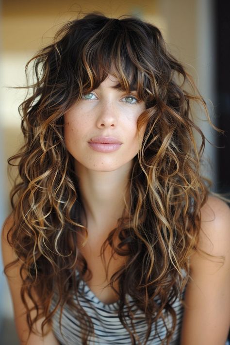 Natural Curly Shag, Shaggy Curly Hair With Bangs, Curly Shag No Bangs, French Shag, Crazy Haircuts, Long Layered Curly Hair, Long Curly Haircuts, Poofy Hair, Natural Curly Hair Cuts