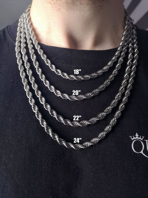 Introducing The 6MM Silver Rope Chain. Available now. #silverchain #silveropechain #ropechain #twistchain #twistedchain #silver #chains #jewellery #mensjewellery Twist Necklace, Silver Rope Chain, Clothing Wishlist, Cuban Link Necklace, Silver Chain For Men, 18k Gold Chain, Stainless Steel Chain Necklace, Rope Chain Necklace, Necklace Men