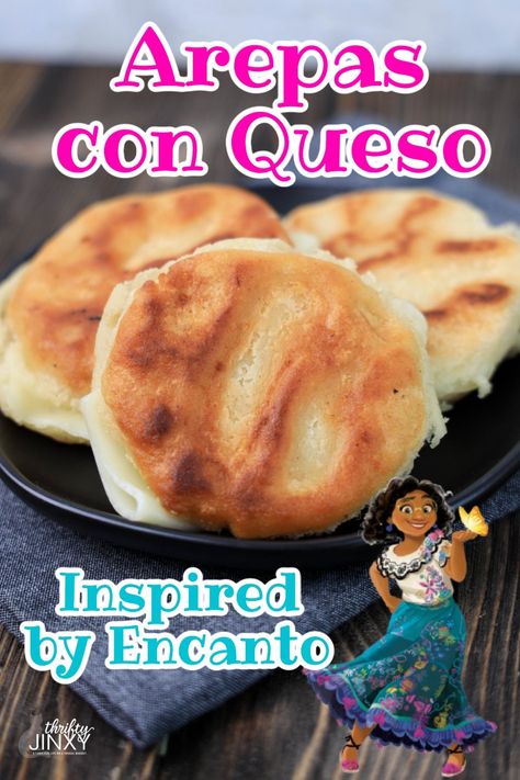 This Encanto-inspired recipe for flavorful Colombian-style Arepas Con Queso is easy to make, full of flavor, and perfect for lunch, snack, or dinner. Easy Arepas Recipe, Columbian Food Authentic, Encanto Snack Ideas, Encanto Recipes, Sweet Arepas Recipe, Arepas Recipe Colombian, Columbian Food, Columbian Recipes, Colombian Dishes