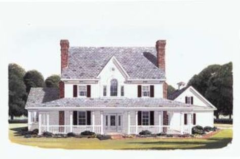 Plan #410-115 - Houseplans.com Country Farmhouse House Plans, House In The Country, Monster House Plans, Farmhouse Style House Plans, Casas Coloniales, Farmhouse House, House Plans Farmhouse, Country House Plans, Country Style Homes