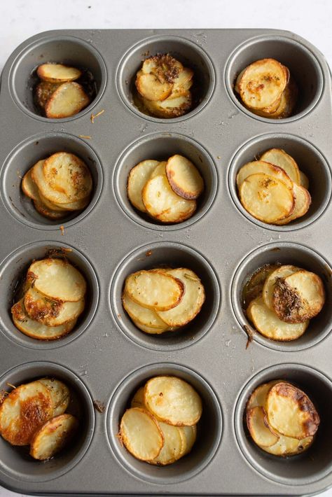 Muffin Tin Potatoes - Happy Homeschool Nest Quartered Potatoes In Muffin Tin, Potatoes Cooked In Muffin Tin, Baked Potatoes In Cupcake Pan, Baked Potatoes In Muffin Tins, Sliced Potatoes In Muffin Tin, Potato Muffin Tin Recipes, Potatoes In Muffin Tin Recipe, Muffin Tin Potatoes, Potato Muffins Recipe