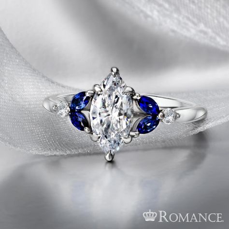 Give a shout out to the stunning sapphire, September's birthstone. We love this Romance engagement ring with a diamond marquise center and sapphire marquise side stones. 160125-MQ100SPH. #lovemyromance #shesaidyes #sapphires #marquise #septemberbirthstone #septemberbaby September Baby, Marquise Diamond Ring, September Birthstone, Marquise Diamond, Blue Sapphire, Diamond Ring, Sapphire, Engagement Rings, Stone