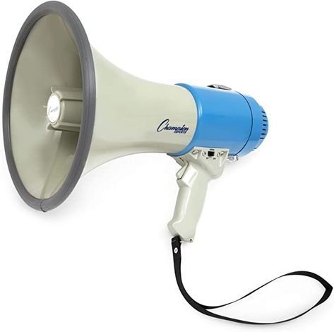 Amazon.com : Champion Sports Megaphone with Siren, Wrist Strap, 1200 Yard Range - Powerful Bullhorn Loudspeaker with Adjustable Volume Control for Sport Events, Concerts, Crowd Control, 12 watts (white & blue), One Size, MP12W : Cheerleading Megaphones : Sports & Outdoors Cheerleading Megaphones, 브로셔 디자인, Sport Events, Room Things, Retro Gadgets, Crowd Control, Event Organiser, Loudspeaker, Made Goods