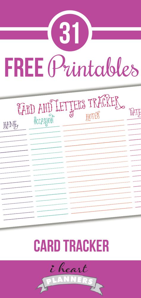 Free card and letter tracker printable - keep track of the cards you need to send Card Organization, Free Mail, Household Binder, Binder Printables, Home Binder, Mail Ideas, Mouse Crafts, Free Stuff By Mail, Daily Planner Pages