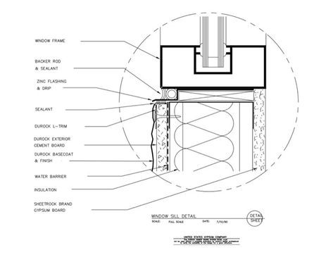 USG Design Studio | 09 21 16.03.121 DUROCK Window Sill Detail - Download Details Window Jamb Detail, Door Construction Detail Drawing, Door Details Drawing Architecture, Door Section Detail Drawing, Door Detail Drawing Architecture, Glass Door Detail Drawing, Drywall Detail, Door Jamb Detail, Window Jamb