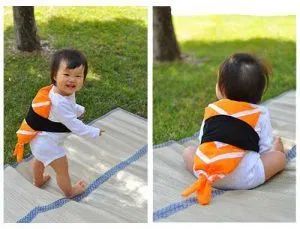 19 Seriously Clever DIY Halloween Costumes for Babies You'll Love | Of Life + Lisa Baby Sushi Costume, Quick And Easy Halloween Costumes, Quick N Easy Halloween Costumes, Halloween Costume Unique, Halloween Costumes For Babies, Baby Halloween Costumes Newborn, Costumes For Babies, Sushi Costume, Diy Sushi