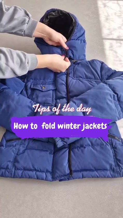 How To Fold A Puffer Jacket For Travel, How To Fold Winter Jacket, How To Fold Coats, How To Fold Jackets For Packing, Folding Jackets To Save Space, How To Fold A Jacket, Folding Jackets, Fold Clothes, Clothes Folding