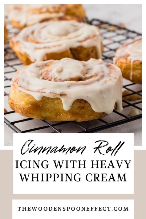 Cinnamon Roll Icing No Cream Cheese, Healthy Cinnamon Roll Icing, Cinamon Roll Icing, Cinnamon Roll Icing Without Cream Cheese, Frosting With Heavy Whipping Cream, Heavy Cream Icing, Cinnamon Roll Icing Recipe, Heavy Cream Frosting, Orange Cinnamon Rolls