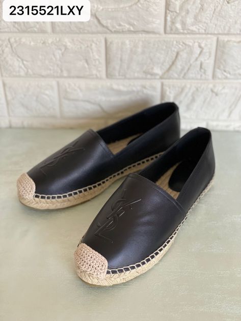 Espadrilles Black, Ysl Saint Laurent, Black Espadrilles, Saint Laurent Shoes, Flat Espadrille, Espadrilles, Saint Laurent, Black Leather, Leather