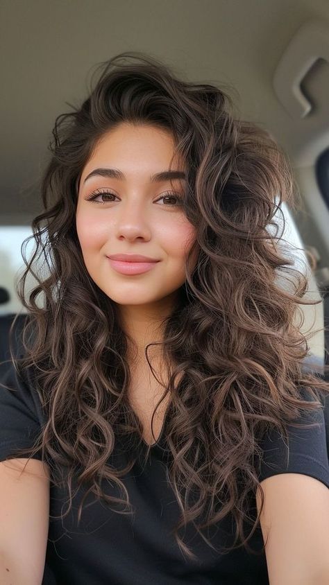 # model glam look Long Curly Haircuts, Grey Hair Transformation, Wavy Haircuts, Haircuts For Wavy Hair, Wavy Curly Hair, Permed Hairstyles, Curly Hair Cuts, Long Curly Hair, Long Curly