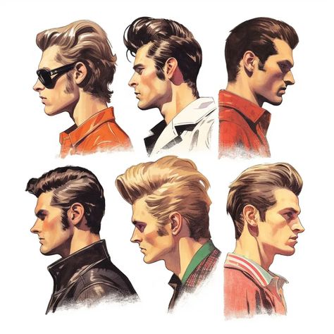 Men’s Hair Reference, Fancy Men Hairstyles, 80s Hairstyles Men Short, Pompadour Drawing Reference, 1960s Hair Men, 80’s Mens Hair, 80s Man Haircut, 80s Hair Male, Old Hairstyles Vintage