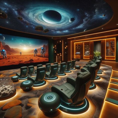 Movie Theatre Room, Luxury Home Theater, Futuristic Things, Resort Design Plan, Game Room Ideas, Future Technology Concept, Home Theater Room Design, Shoe Template, Theater Room Design