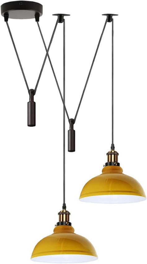 LEDSone 2 Head Ceiling Pendant Spider Light, 29cm Metal Light Shade, Adjustable 195cm Cord, Vintage Edison 60w E27 Bulb Base, Industrial Retro Lighting, Island Lamp for Dinner Room Kitchen, Yellow Kitchen Yellow, Spider Light, Bulbs Indoor, Dinner Room, Retro Lighting, Metal Light, Light Shade, Smart Lighting, Ceiling Pendant