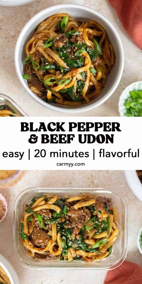 Black Pepper Udon, Beef Udon, Chewy Noodles, Black Pepper Sauce, Easy Asian Recipes, Tender Beef, Beef And Noodles, Lunch Meal Prep, Spinach Stuffed Chicken