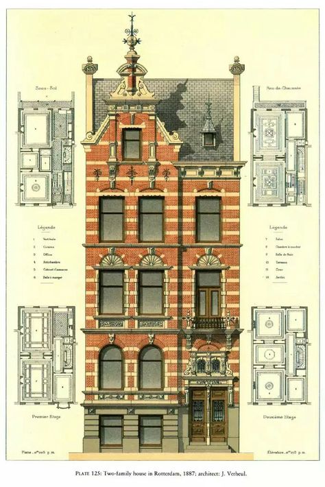 Plans Architecture, Vintage House Plans, Victorian Buildings, Architecture Drawing Art, Victorian Architecture, Classic Architecture, Architectural Drawing, Classical Architecture, Brick Building