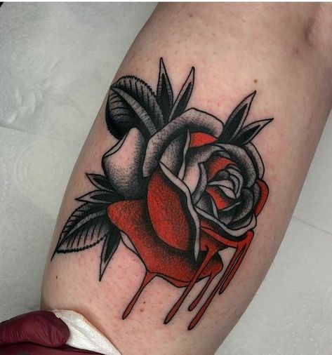 Trash Polka Tattoo Designs, Rose Tattoo Meaning, Black Rose Tattoos, Red Rose Tattoo, Trash Polka Tattoo, Forearm Tattoo Design, Red Tattoos, Blossom Tattoo, Rose Tattoo Design