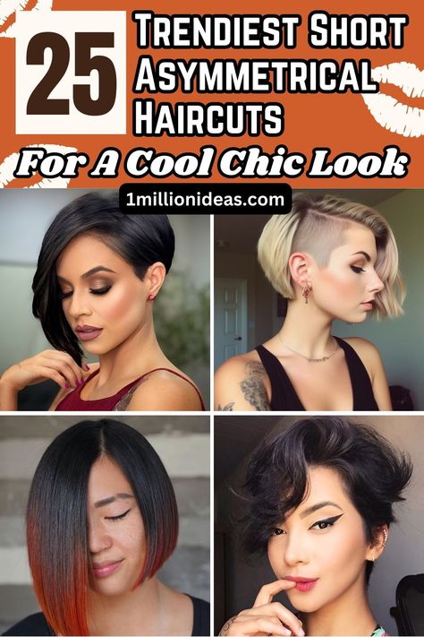 25 Trendiest Short Asymmetrical Haircuts For A Cool Chic Look Short Asymetrical Haircuts, Haircut Plus Size Women, Romantic Short Hair, Long Asymmetrical Haircut, Short Hair Side Part, Asymetrical Haircut, Short Asymmetrical Haircut, Asymmetrical Pixie Haircut, Asymmetrical Haircuts