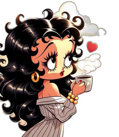 Betty Boop With Long Hair, Brown Betty Boop, 70s Cartoon Aesthetic, Betty Boop Christmas Wallpaper, Baddie Aesthetic Cartoon, Betty Boop Fanart, Betty Boop Hair, Betty Wallpaper, Betty Boop Pfp