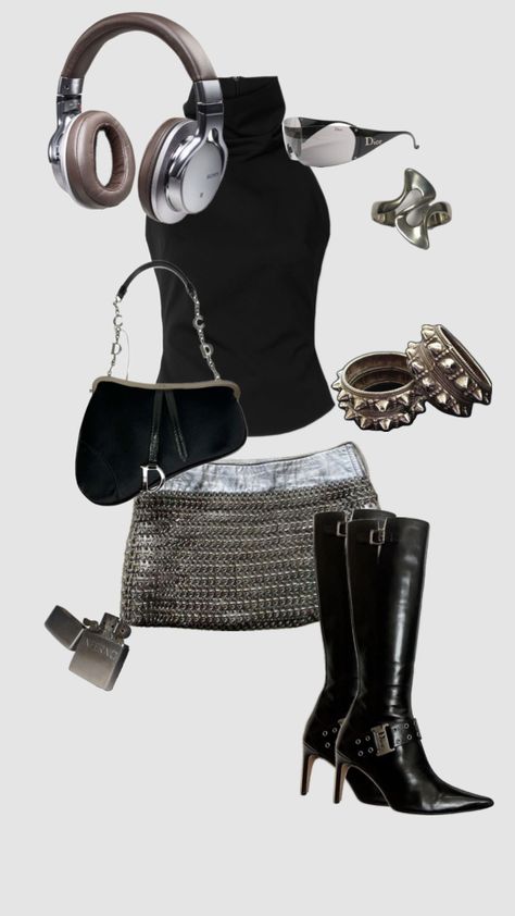 Dior realness #dior #outfitinspo #chainmail #silver #boots #chrome Dior Boots, Silver Boots, Downtown Outfits, Retro Futuristic, Alternative Outfits, Wardrobe Style, Boots Outfit, Classy Outfits