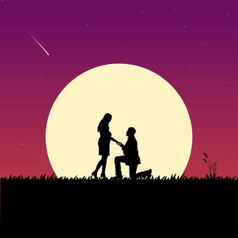 Couple propose in moonlight | Premium Vector #Freepik #vector #propose #couple-illustration #love-silhouette #love-illustration Couple Propose, Love Proposal, Nice Background, Love Silhouette, Illustration Love, Couple Illustration, Love Illustration, Girly Images, Cool Backgrounds